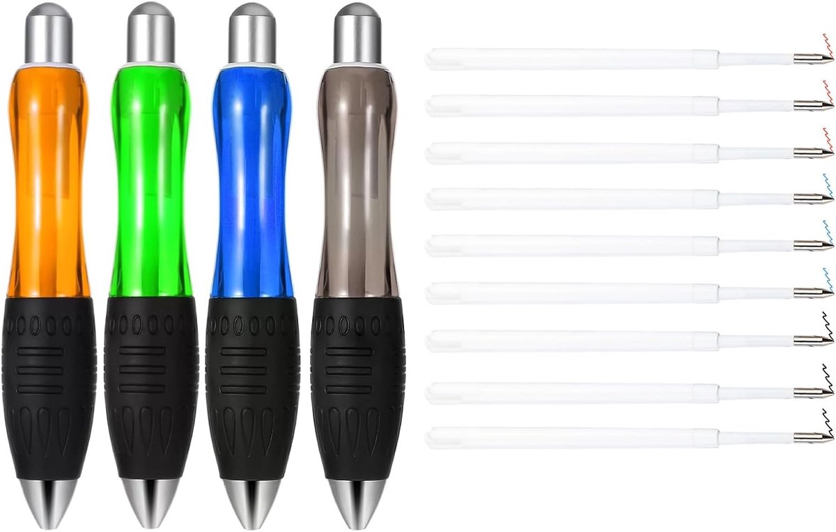 4 stuks ergonomische Jumbo Grip-potloden, dikke vulling, met 9 reservevullingen (rood/blauw/zwart) voor Parkinson kinderen, kantoor, schrijfaccessoires, grote grip voor tremor en zwakke handen