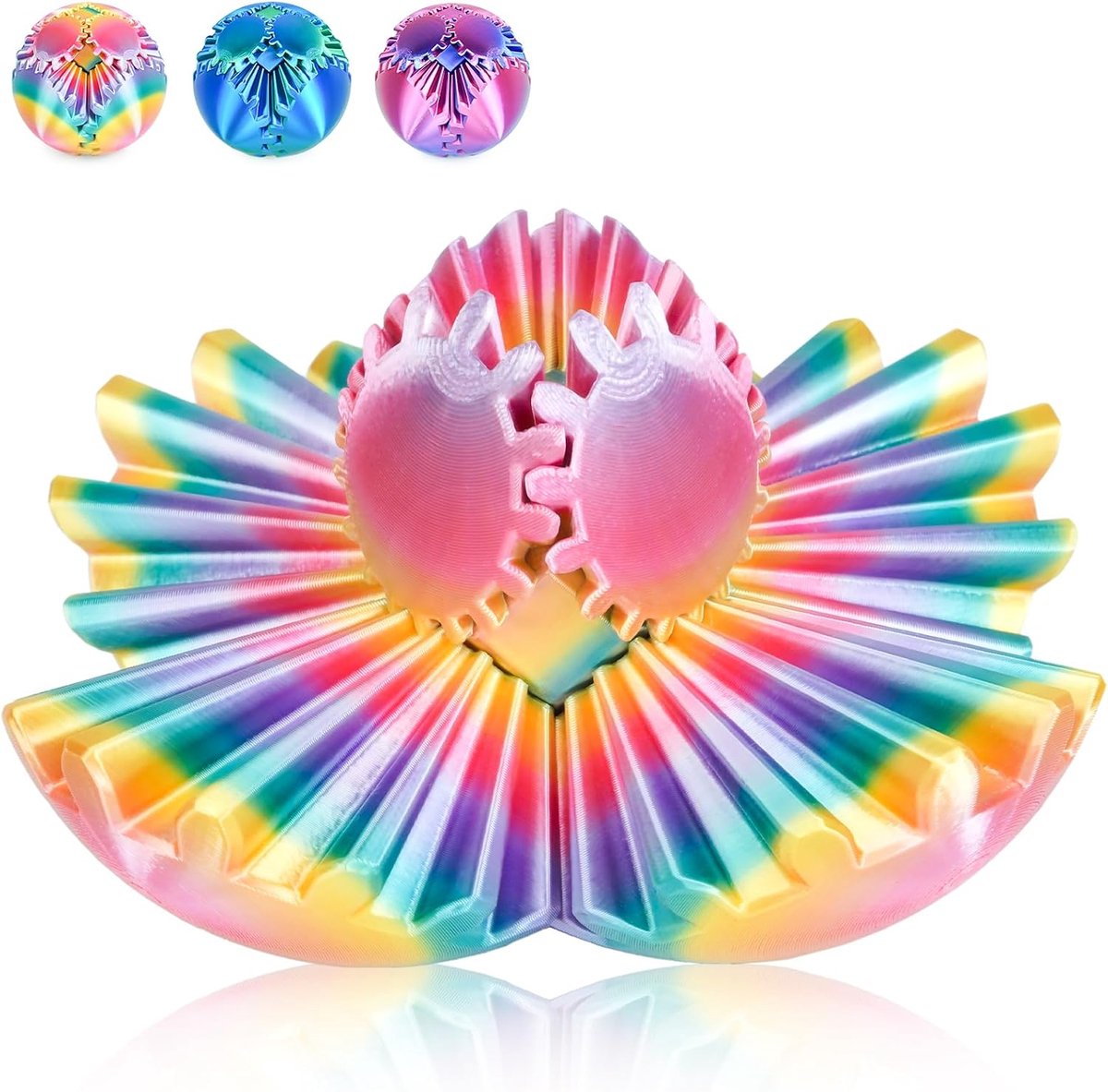 Ball 3D-bedrukt fidget-speelgoed, draaibare tandwielbal, stressvermindering, bureauspeelgoed voor volwassenen en kinderen, cadeau voor Kerstmis (glanzende regenboog, diameter: 8,5 cm)