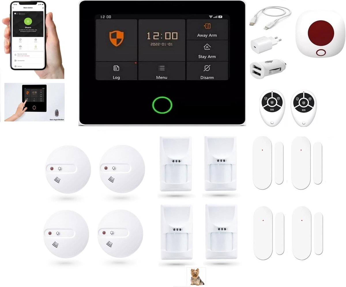 Alarmsysteem draadloos/bedraad met touchscreen en kan samen werken met spraakgestuurde apps.