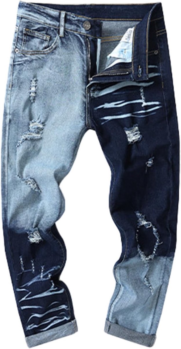 Jeans voor heren, contrasterende naden, skinny fit, versleten effect en unieke textuur, voor een casual look, Blauw, 28