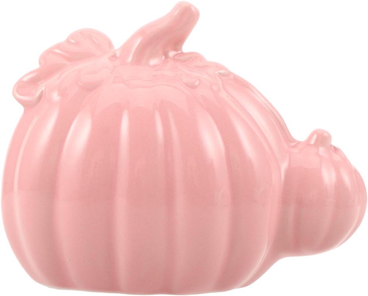 Moderne roze keramische pompoenfiguur als compact en slijtvast Halloween en Thanksgiving tafeldecoratie voor bureau en herfstfeest