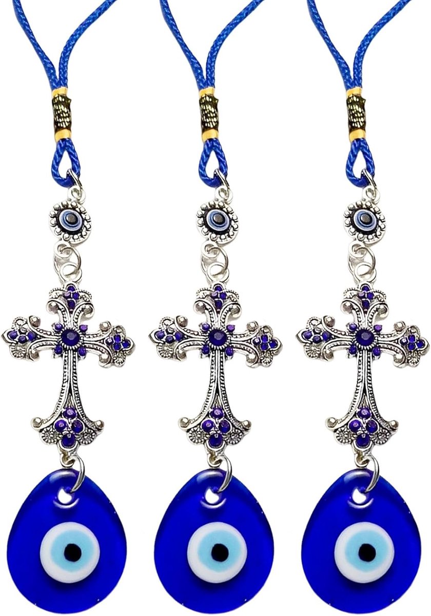 Eye Wandbehang Turks Blauw Oog Muur Ornament TAIZER 2 Stukken Turks Glazen Amulet Decoratie Thuis Decoratie Bescherming Zegen Gift Geschenk Glazen Kralen Hanger voor Auto Huis en Kantoor