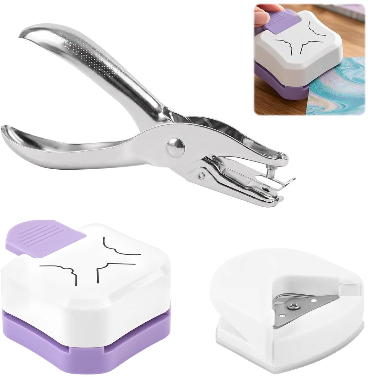 3 stuks hoekpons, pons, rond, hoekpons, 3-in-1 & hoekafronder 4 mm & enkele gatpons, hoekafronder voor lamineerfolie, papierknutselen, scrapbooking, kaarten maken, doe-het-zelf