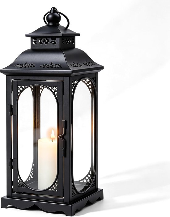 Zwart voor kaarsen decoratie 35 cm lantaarns buiten kandelaar graflantaarn begraafplaats weerbestendig windlichten outdoor tuinlantaarn kandelaar voor kaarsen decoratie, bruiloft, tuin