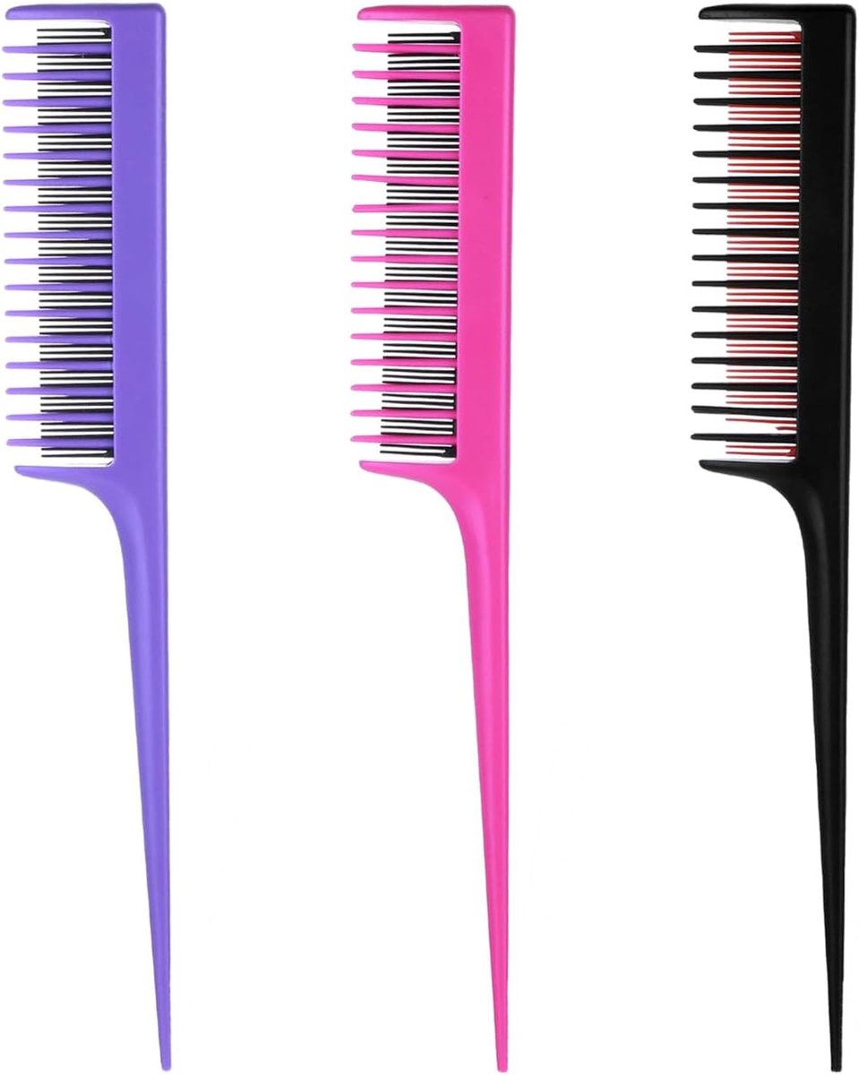 Set van 3 kammen voor haar, kammen voor vrouwen, voor het kammen, scheiden en delen van het haar, fijne tanden, antistatische kam voor meer volume