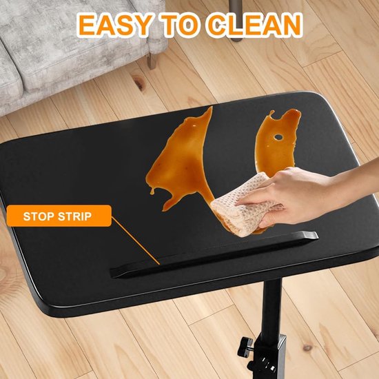 Bijzettafel C-vorm, 360° draaibaar, woonkamertafel, telefoontafel, in hoogte verstelbare banktafel (45-80 cm) met kantelbaar tafelblad, kleine bijzettafel voor bank, bed en smalle ruimtes (zwart) — afbeelding 4