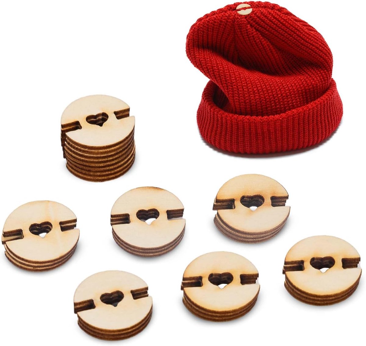 Knopen voor Hoeden, Houten Handgemaakte Knopen Verwijderbaar Liefdesknop Namaakbont Pom Pom Houder Sluiting voor Het Breien van Mutsen Caps DIY Craft Decoratie