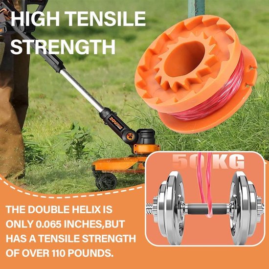 Spoelen + 1 spoeldoppen, Ø 1,65 mm, 3 m, compatibel met WORX 20 V Grass Trimmers WG180 /WG163/WG175, reservespoel — afbeelding 3