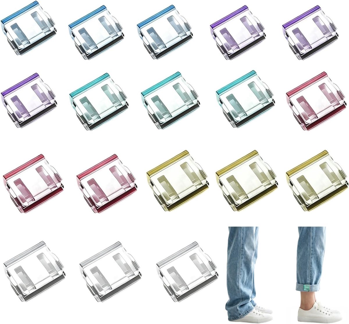 18 stuks broekbeenkortclips, anti-veeg bevestigingsclips voor het inkorten van broekpoten, herbruikbare broekbeenclips, geschikt voor jeans, stoffen broeken, gordijnen en lakens