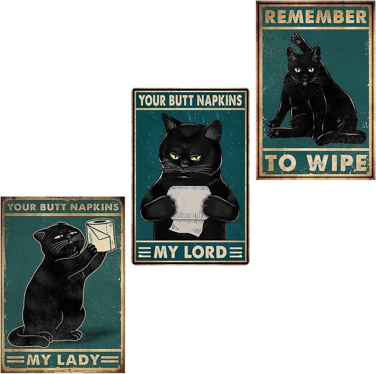 Bordjes, toiletten, 3 stuks, 30 x 20 cm, decoratieve metalen bordjes voor katten, voor thuis, restaurant, café, hotel