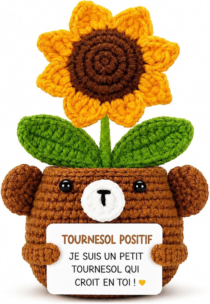 Cadeau-idee voor dames, zonnebloem, positief, handgemaakt, origineel cadeau voor dames met inspirerende boodschap, voor dames, cadeau voor mama, decoratie voor kantoor, thuis, pluche