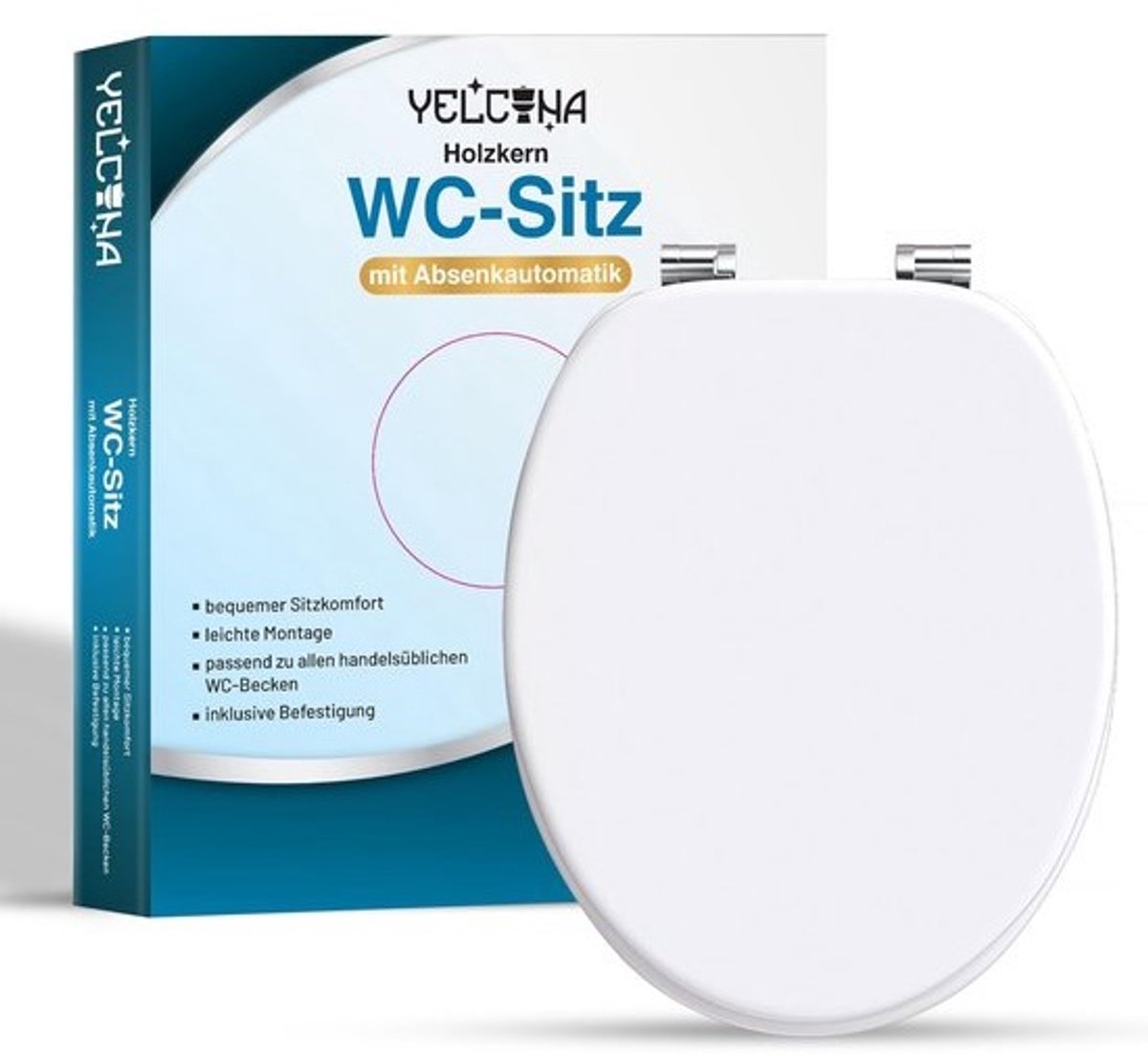 WC-bril met Softclose - Houten Kern, Motief & Hoog Zitcomfort - Wit