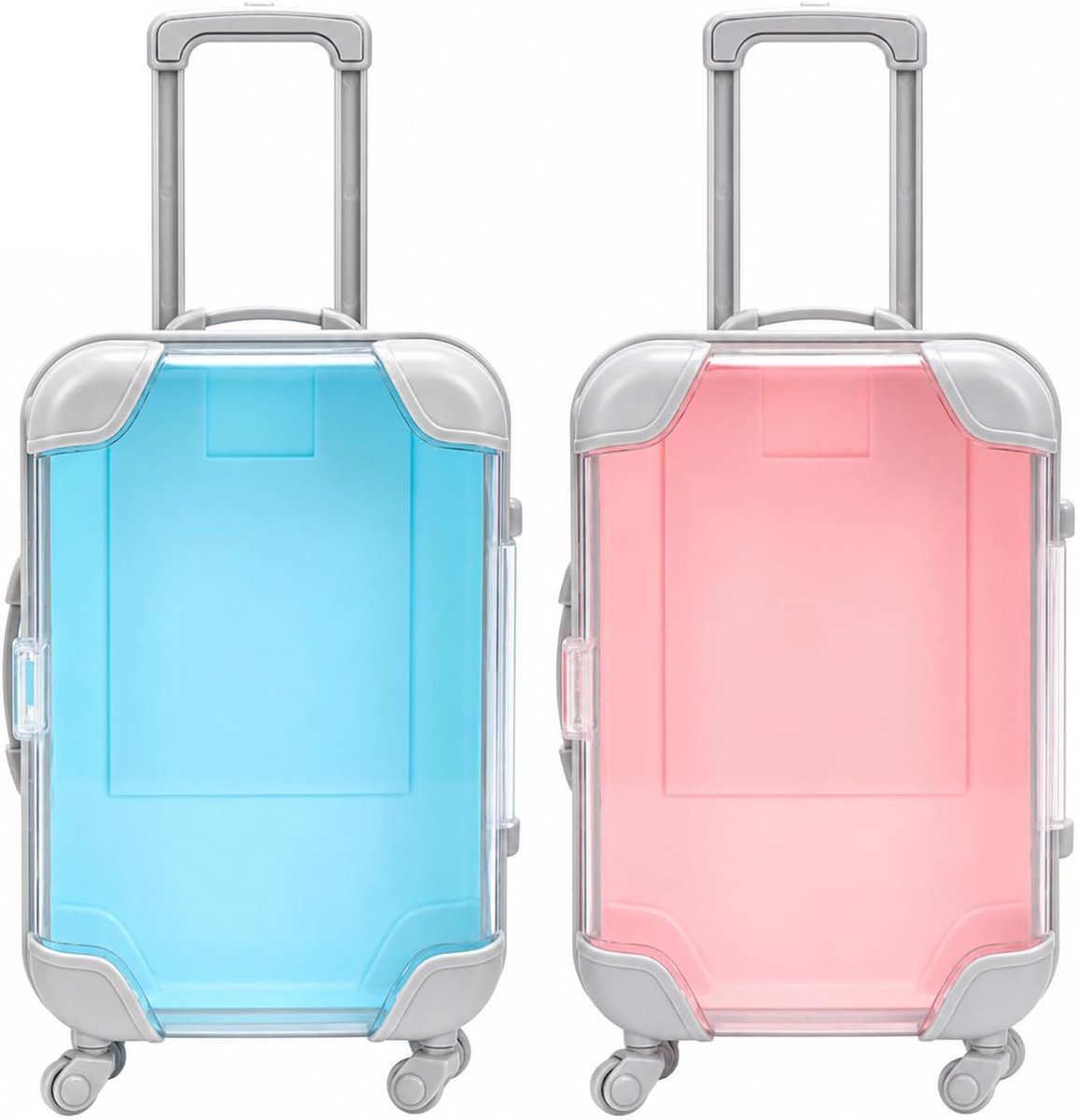 2 stuks mini-koffers, mini-koffers, geschenkdoos, herbruikbare reistegoedbonnen, verpakking met wielen en handvat, voor vakantiekassa, vakantie verrassing voor verjaardag, bruiloft (roze en blauw)