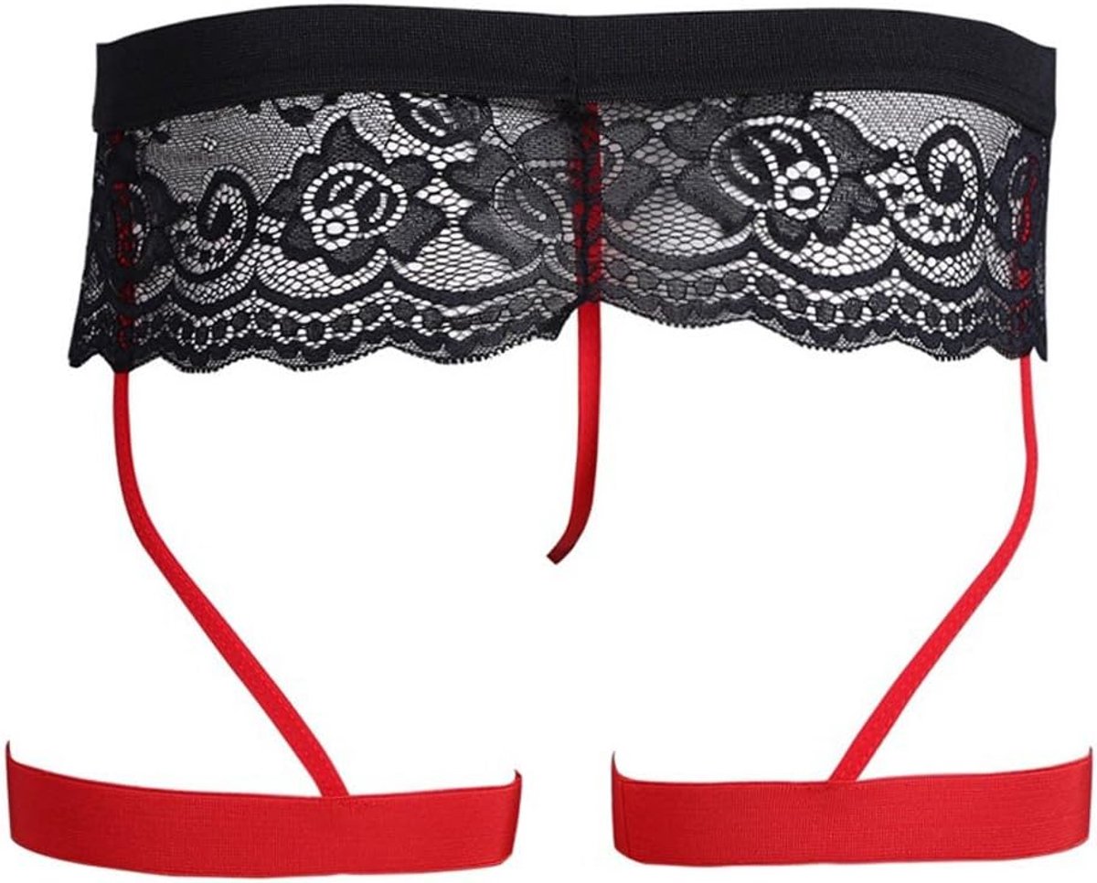Sexy lingerieset van kant, satijn, grote maat, dames, roze, korte snit, gekruiste rug, A63