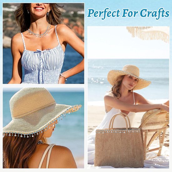 Shell Strass franje trim, schelp kwastje ketting met blauwe strass opknoping kralen franje lint voor naaien bikini strand kostuum doe-het-zelf ambachten — afbeelding 3
