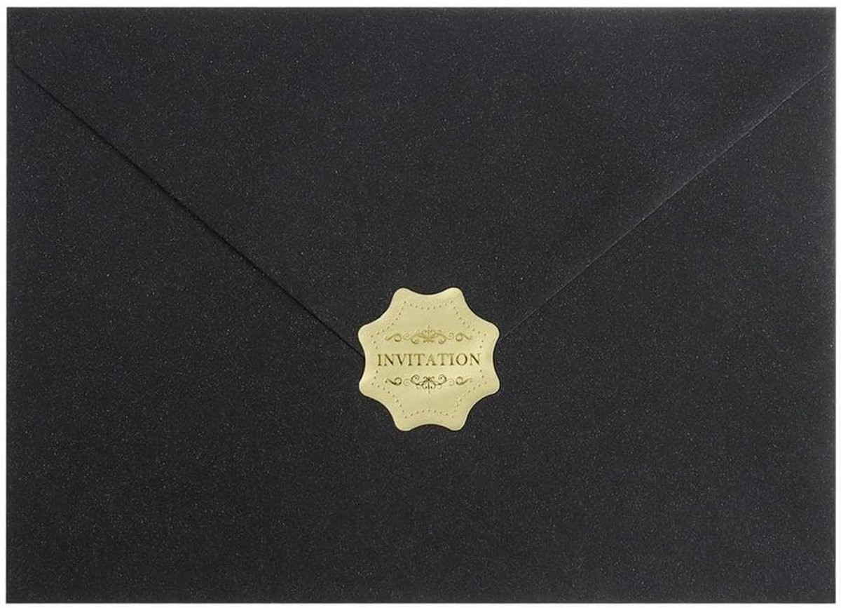 Glanzende Zwarte Enveloppen met Moeder van Parel Stickers voor Uitnodigingen - 50 Stuks 5x7 Inch voor Bruiloften en Feesten