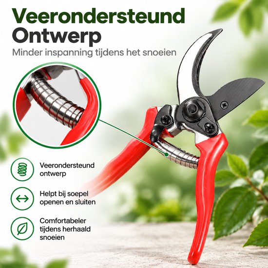 Snoeischaar - Professionele Tuinschaar met SK5 Koolstofstalen Lemmet - Scherpe Takkenschaar voor Snoeien van Bomen, Struiken en Planten - Ergonomische Handgreep - Duurzaam Tuingereedschap voor Tuinonderhoud - 27 cm — afbeelding 3