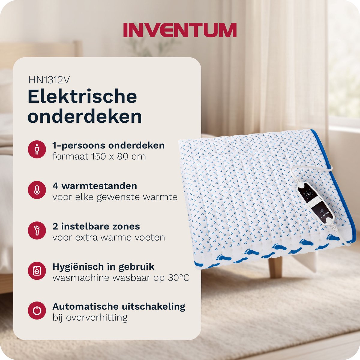 Inventum HN1312V Elektrische Onderdeken 150x80 cm met Aparte - afbeelding 2