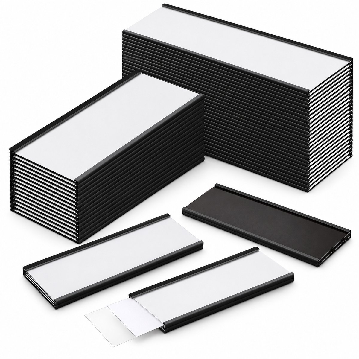 Consumerce® Magnetische Etikethouders - 100 Stuks - 50 x 25 mm - Labelhouder - Etikettenhouder - Magnetische Etiketten - Magneet Labels - Prijskaarthouder - Whiteboard Magneten - Met Insteeklabels - Voor Magazijnstellingen