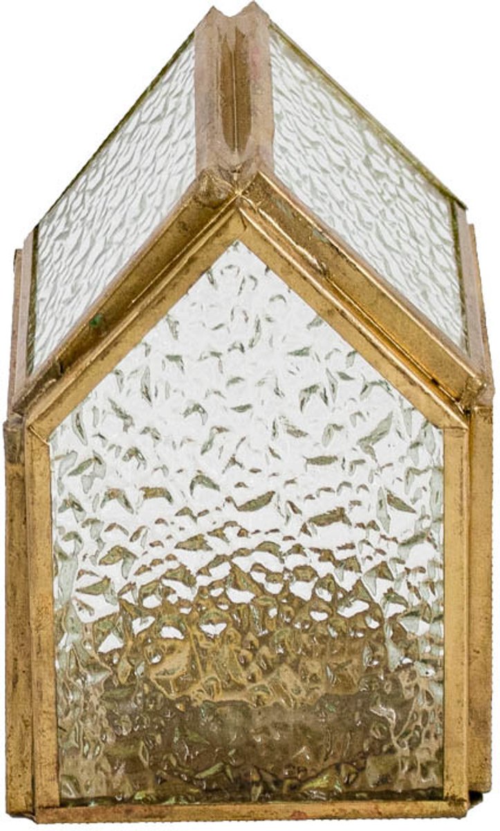 Metalen windlicht huisje met glas