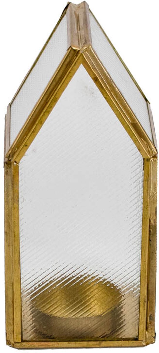 Metalen windlicht huisje met glas