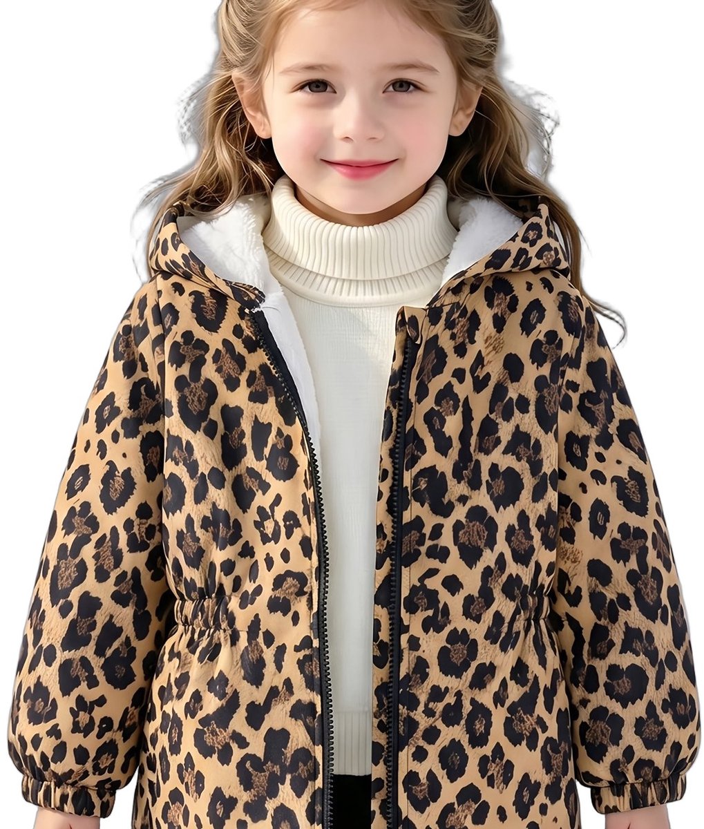 Currero Winterjas Parka Meisjes Lange Jas Meisje Wintermantel Overjas Gewatteerd Waterdicht Winter Stijlvol Mantel Kinderen Luipaardprint 6 Jaar Luipaard Print