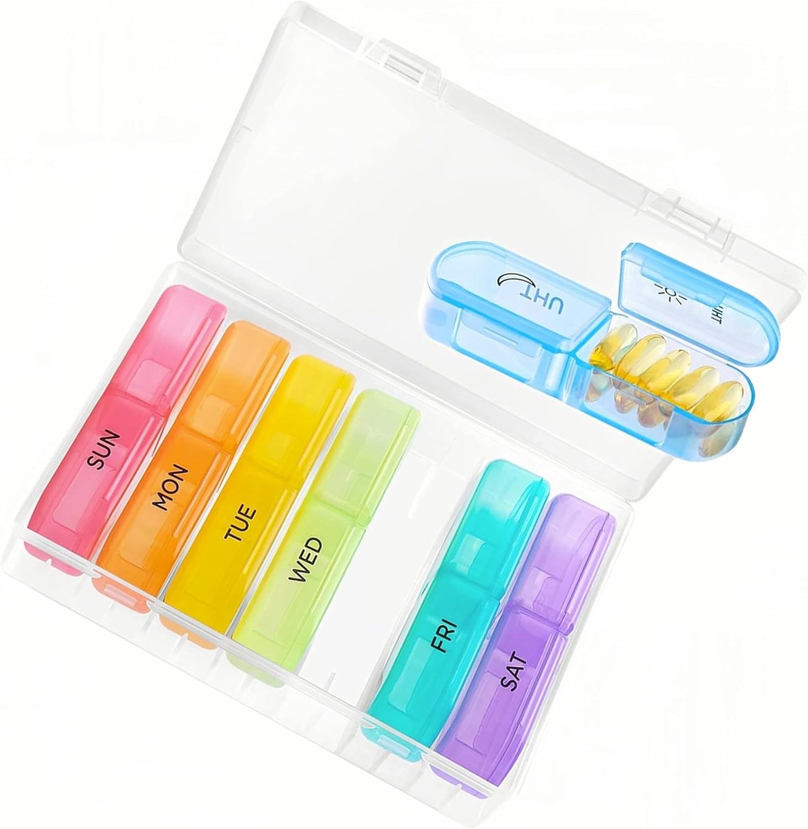 Wekelijkse pillendoos organizer voor medicijnen - 7 dagen, 3 keer per dag, handig en gebruiksvriendelijk - stevige tabletbox met klikdeksel voor vitamines en supplementen