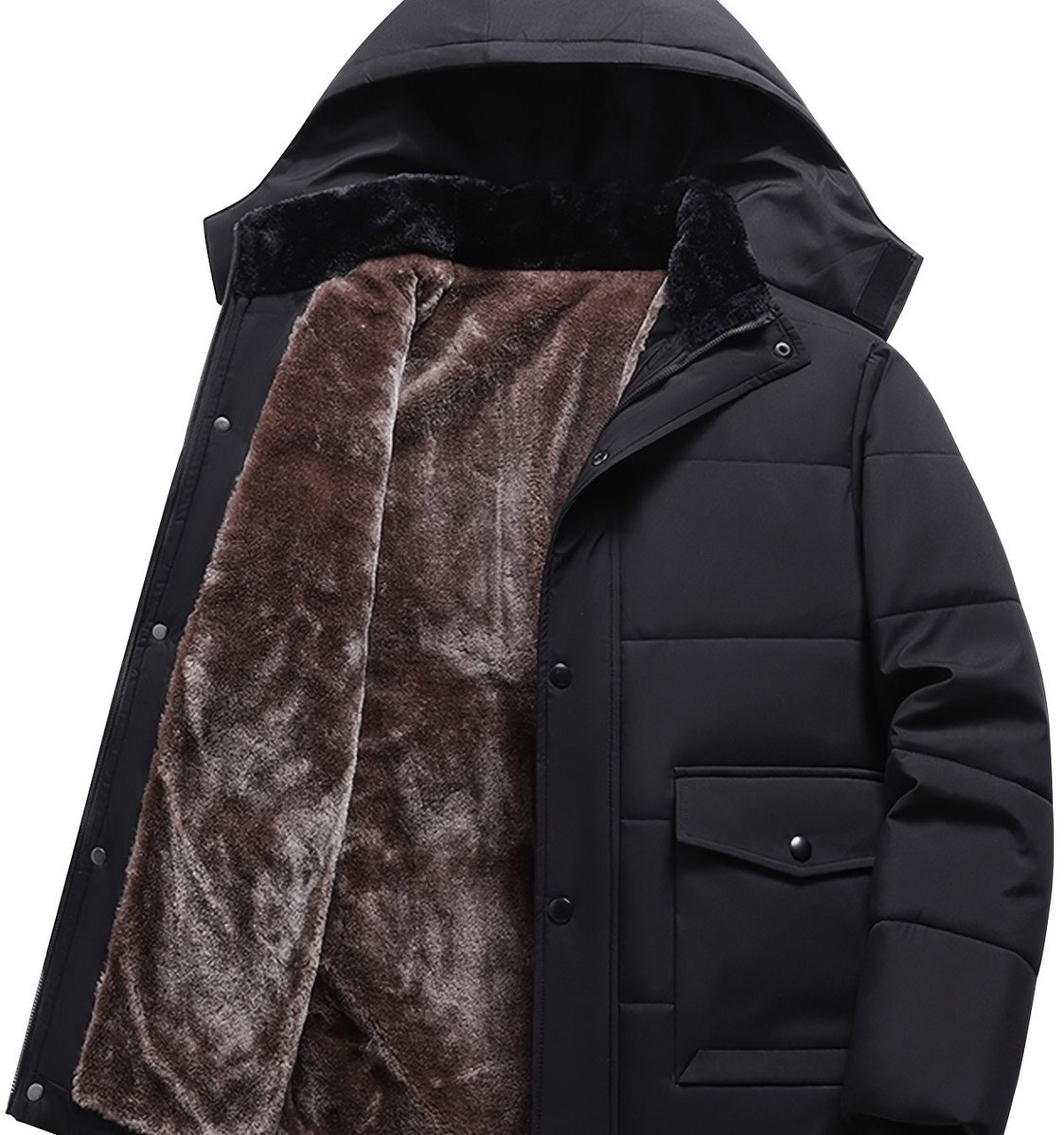 Currero Winterjas Parka Heren Lange Jas Mannen Wintermantel Overjas Gewatteerd Waterdicht Winter Stijlvol Mantel Volwassen Vlies Zwart