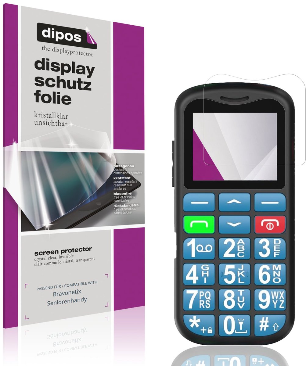 dipos – 4x Beschermfolie geschikt voor Bravonetix Seniorenhandy | Krasbestendige & heldere Screenprotector Ultra-Thin