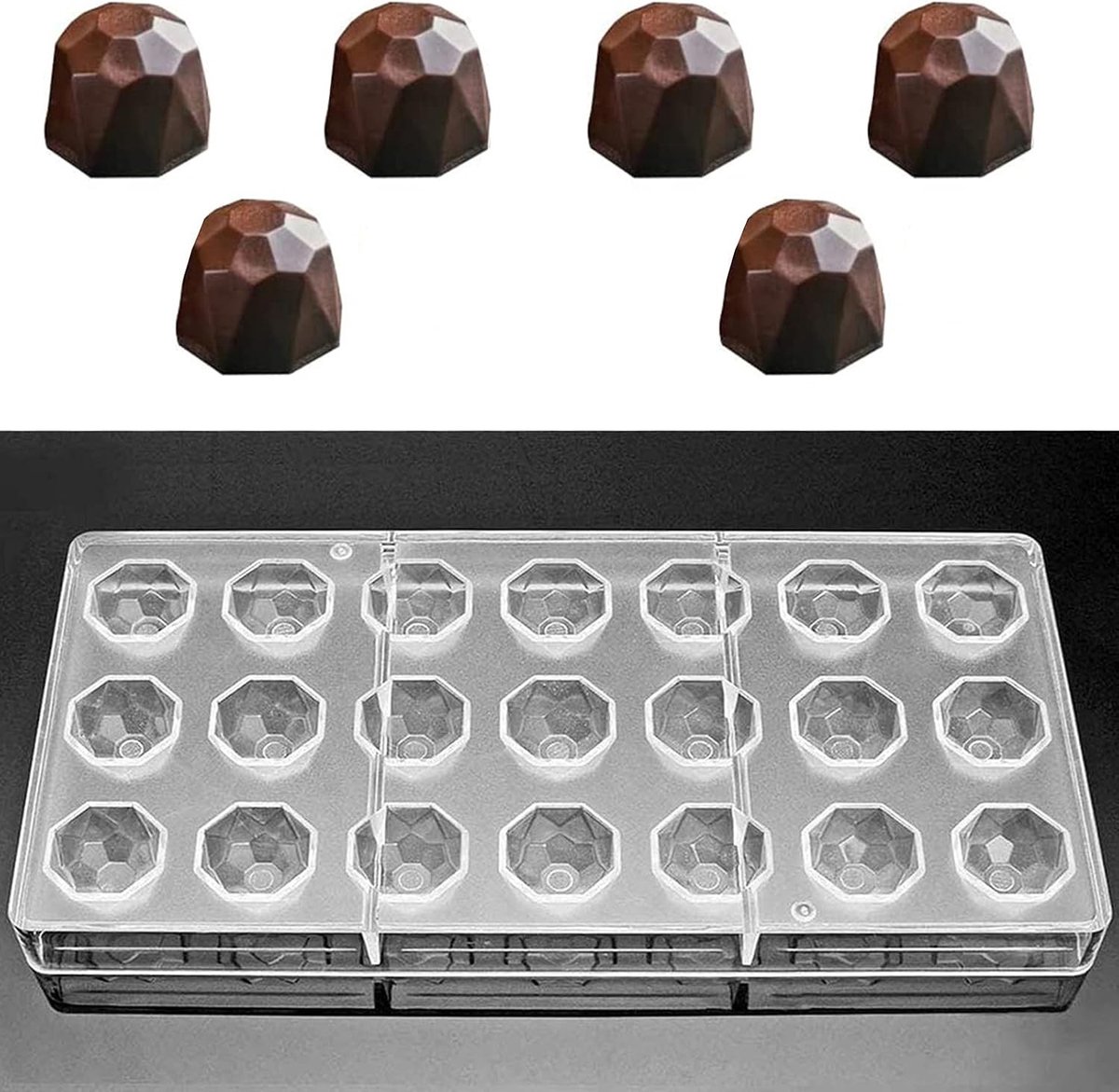 Transparante Chocolade Mallen voor DIY Bakken, 21 Halve Gaten, Makkelijk te Demonteren, Sferisch Ontwerp en Keukenaccessoires