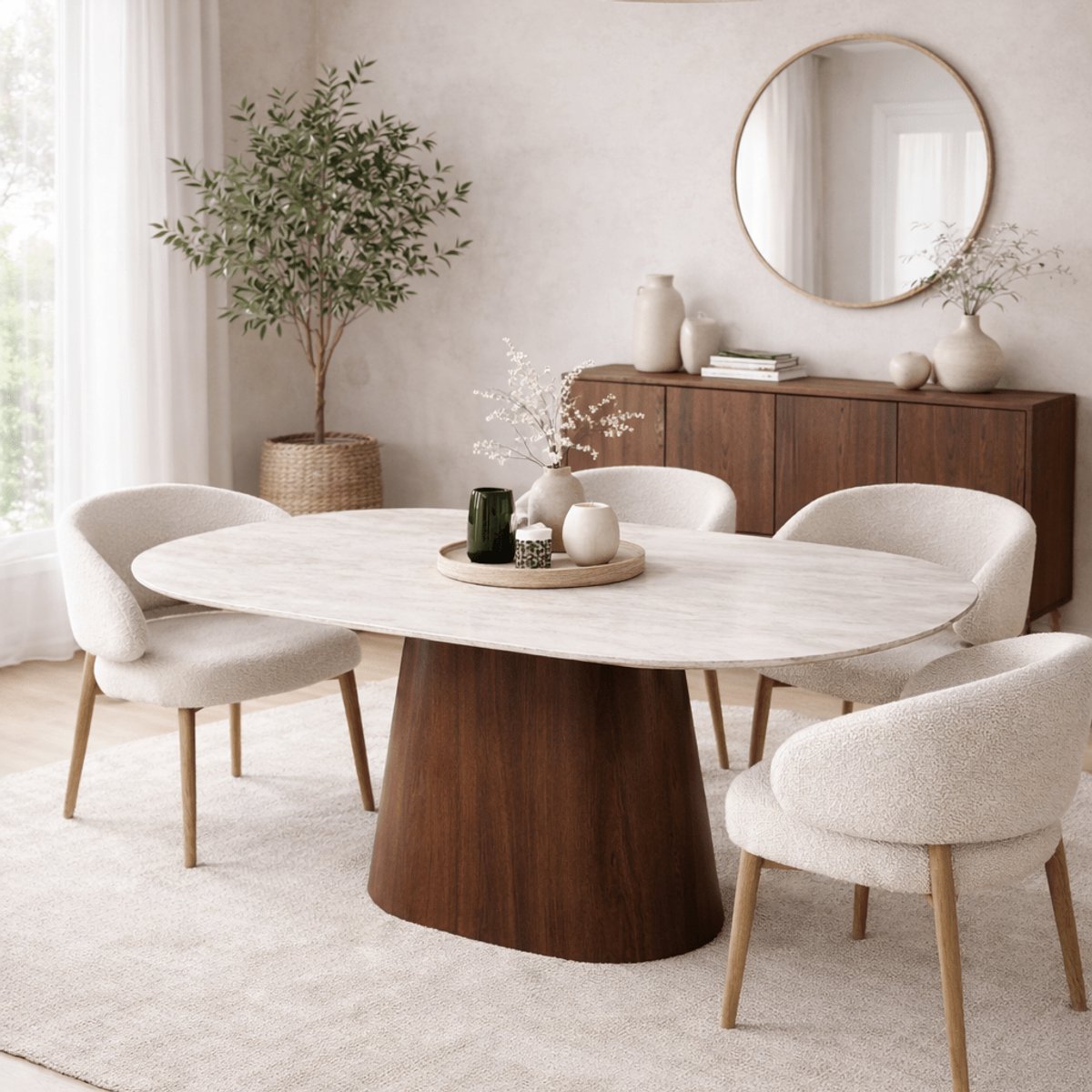 Dimehouse Deens ovale eettafel Lea sintered stone travertin walnootlook 180x90 cm - Marmer - Modern - Deens ovaal