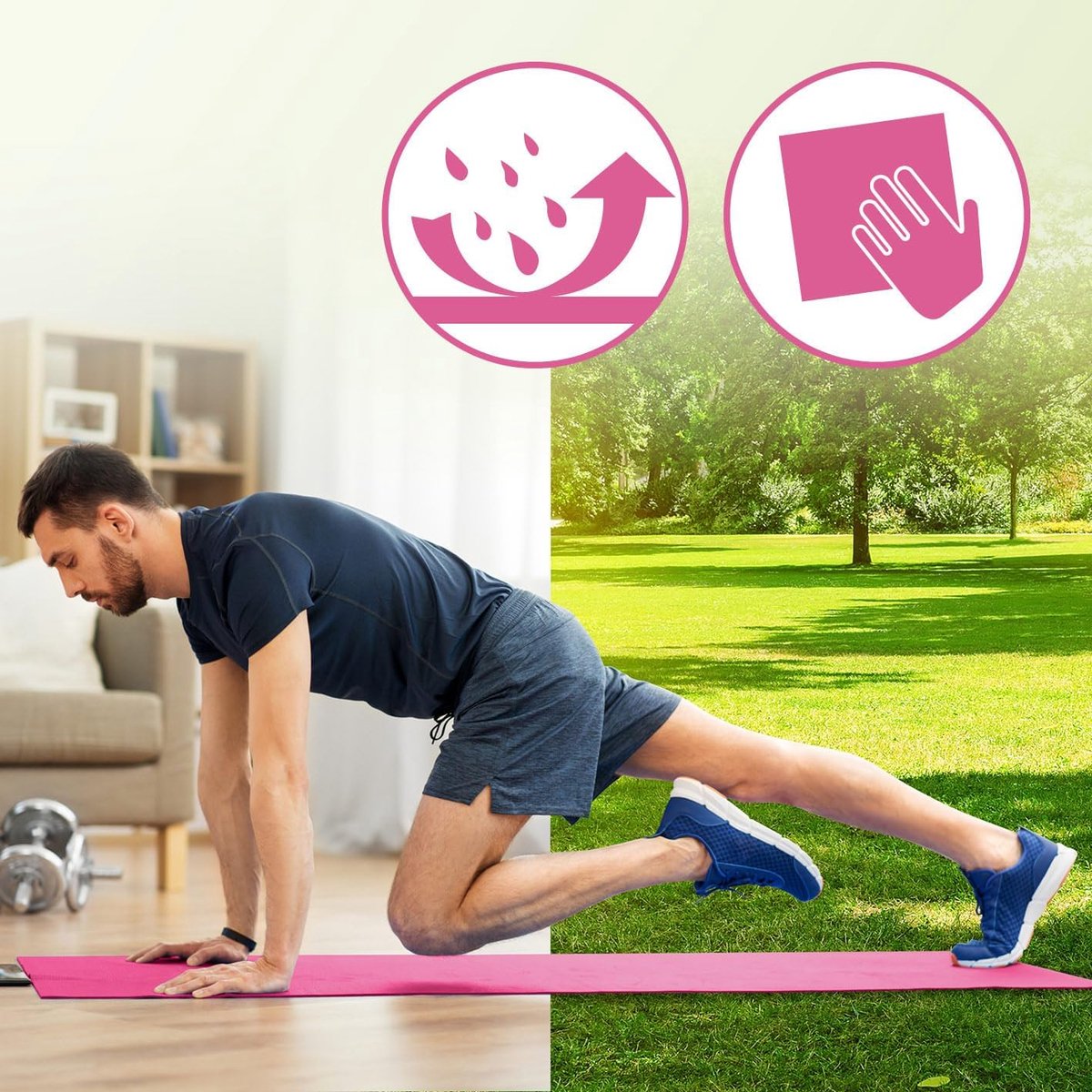 Antislip yogamat | 0,8 cm tot 1 cm dik | 183 cm x 61 cm | Gewrichtsbeschermende yogamat | Voor beginners en gevorderden | Diverse kleuren