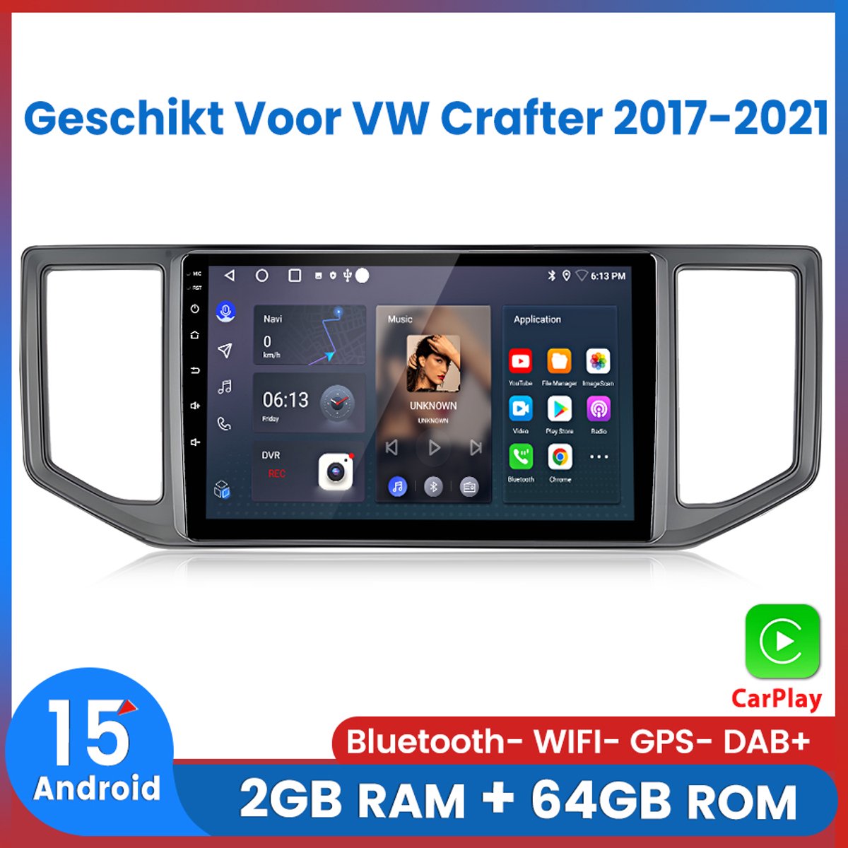 Awesafe Carplay Autoradio - Geschikt Voor VW Volkswagen Crafter 2017-2021 - Android 15.0 Systeem - 2GB RAM + 64GB ROM - Draadloos CarPlay & Android Auto - Bluetooth & WiFi - GPS Navigatie - 2017 2018 2019 2020 2021