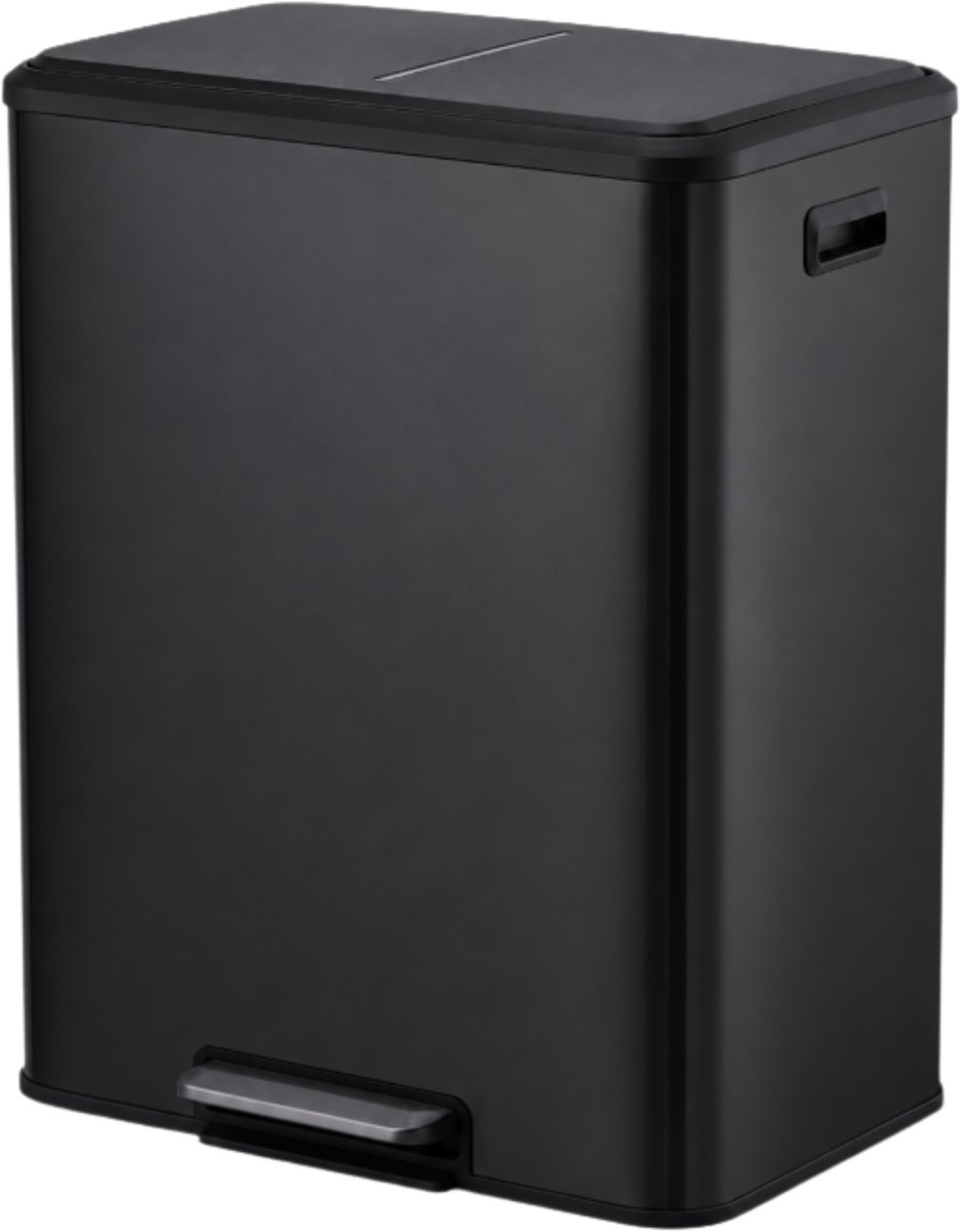Bayt Prullenbak - Prullenbak 60 Liter - Pedaalemmer 60 Liter - Vuilnisbak 60 Liter - Afvalbak - RVS - Zwart