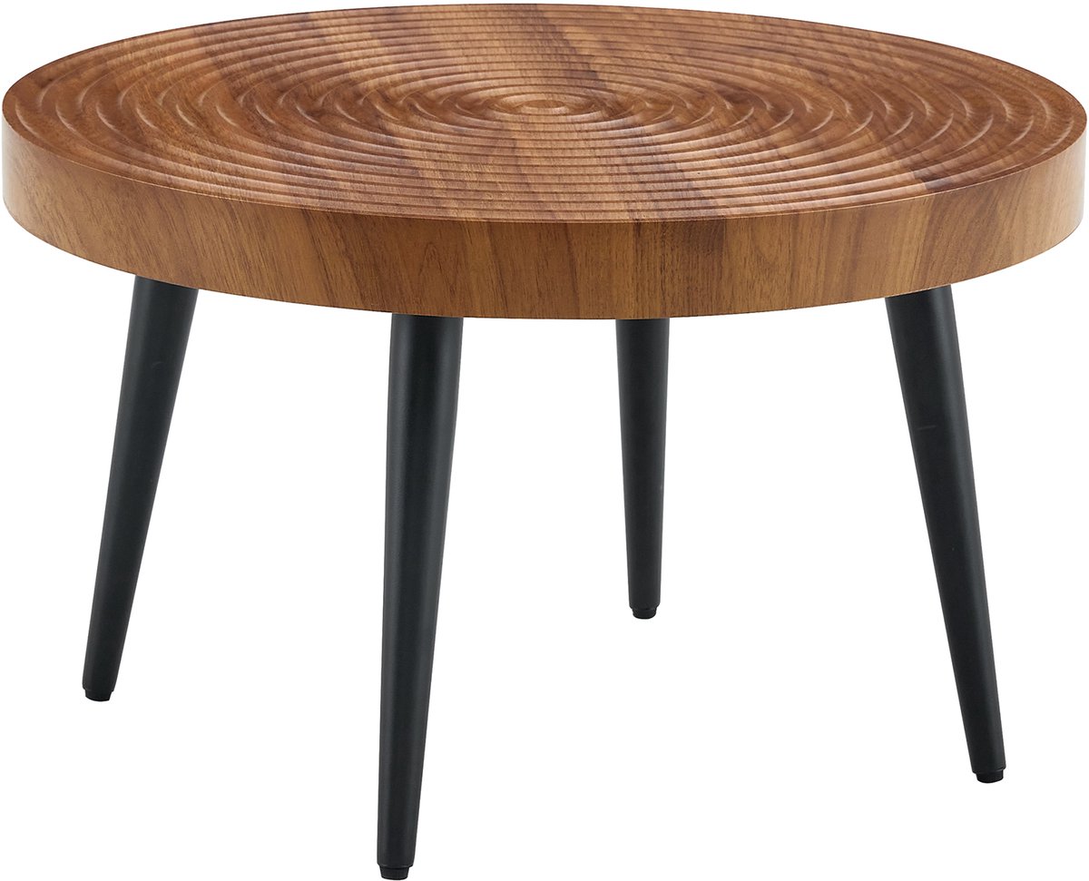 Ropilly Ronde Salontafel Walnoot - 60 cm - Zwarte Metalen Poten - Woonkamer & Kleine Ruimtes Notenbruin