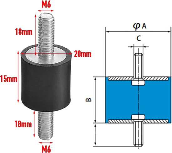 4 Stuks M6 Antivibratie Isolatoren, Rubberen Steunen voor Auto's, Bootspools en Waterpompen, Geschikt voor Diesel- en Benzinemotoren — afbeelding 5
