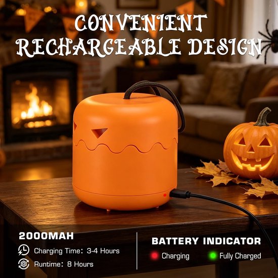 2-Halloween lantaarn - Oplaadbare pompoenlamp voor sfeervolle verlichting - Opvouwbare tafellamp voor Halloween decoratie - Gezellige feestverlichting voor binnen en buiten - Geel van VHV — afbeelding 4