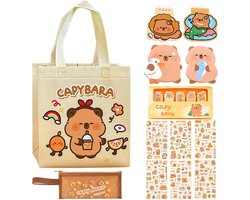 Kawaii Stationery Set met Capybara Design, Notitieboek, Zelfklevende Notities, Stickers en Pennen voor Kinderen en Schoolgebruik