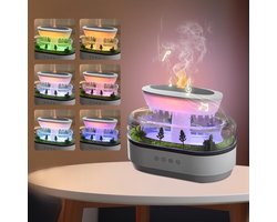 Diffuseur Huiles Essentielle Luchtbevochtiger, 250ml Diffuseur Huile Essentielle Avec Veilleuse 7 Kleuren en Muziek, Luchtbevochtiger Day Paysage Gouttes de Pluie voor Salon, Chambre, Yoga