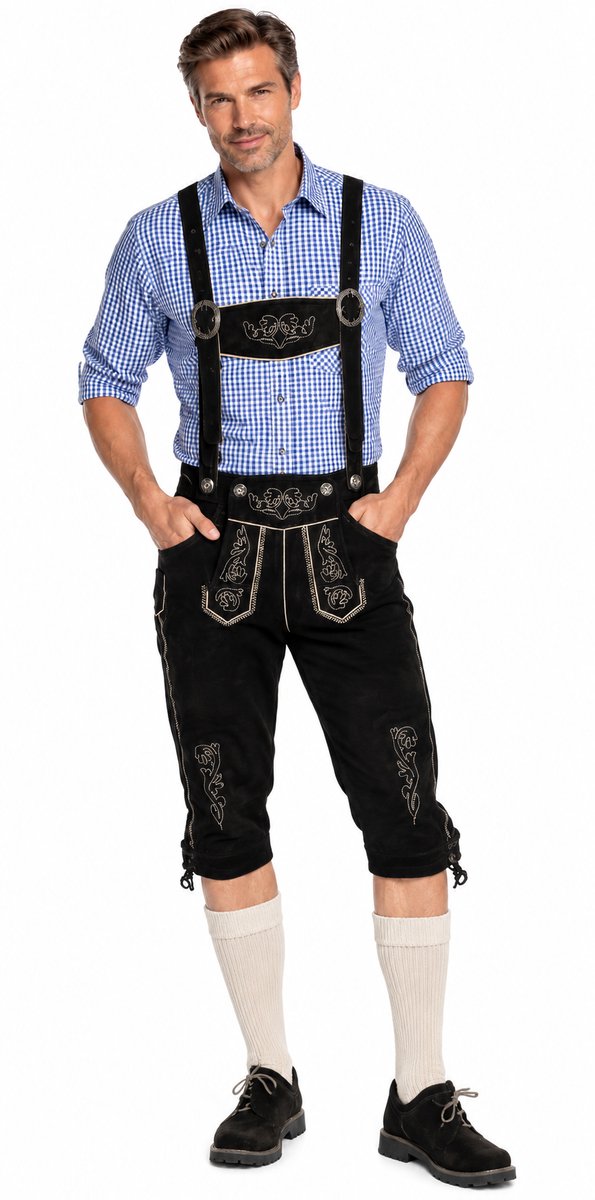 Tannhauser Lederhosen Peter Lang 100% Echt Leder Oktoberfest Heren Lederhosen Man Carnavalskleding Heren - Zwart - Leer- XS