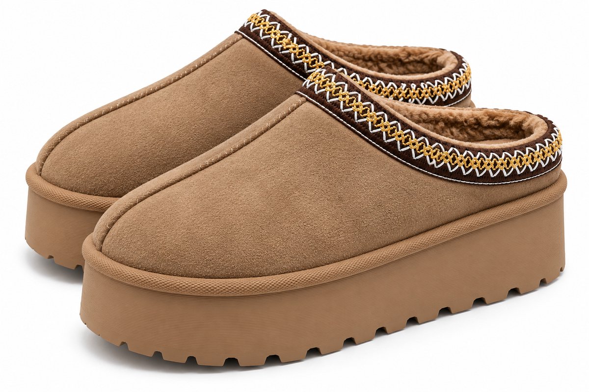 Dames Pantoffels – Warme Gevoerde Sloffen – Dikke Antislip Zool – Maat 39 – Khaki – Valt klein, bestel 1 maat groter