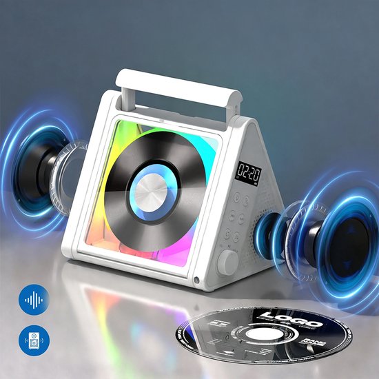 CD-speler - Bluetooth-luidspreker - Leer-cd-speler - Multifunctionele luidspreker - Ingebouwde luidspreker - Geschikt voor thuis en op het bureau - Draagbaar - TYPE-C - 12W - 5V - Bluetooth 5.3 - Wit — afbeelding 4