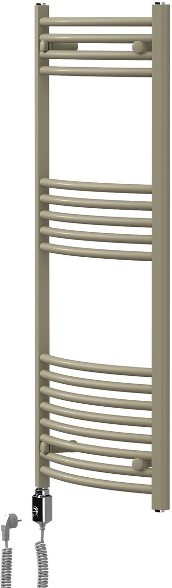 LuxeBath Elektrische Badkamerradiator Sahara 500 x 1200 mm gebogen zijdelingse aansluiting handdoekradiator verwarmingselement 600W met hoge thermische geleidbaarheid voor wandmontage stalen en poedergelakt handdoekverwarming voor badkamer mat beige
