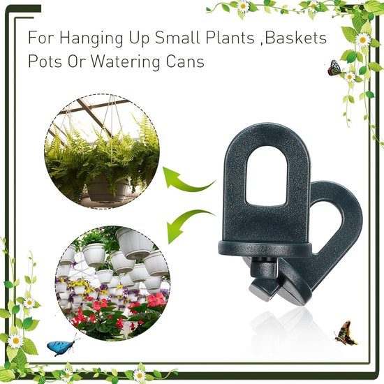Set van 50 – Schuifclips/hangers voor kassen – Zwart – 19x30 mm – Inclusief S-haken – Geschikt voor het ophangen van planten, thermische netten en schaduwdoeken in de tuin — afbeelding 3