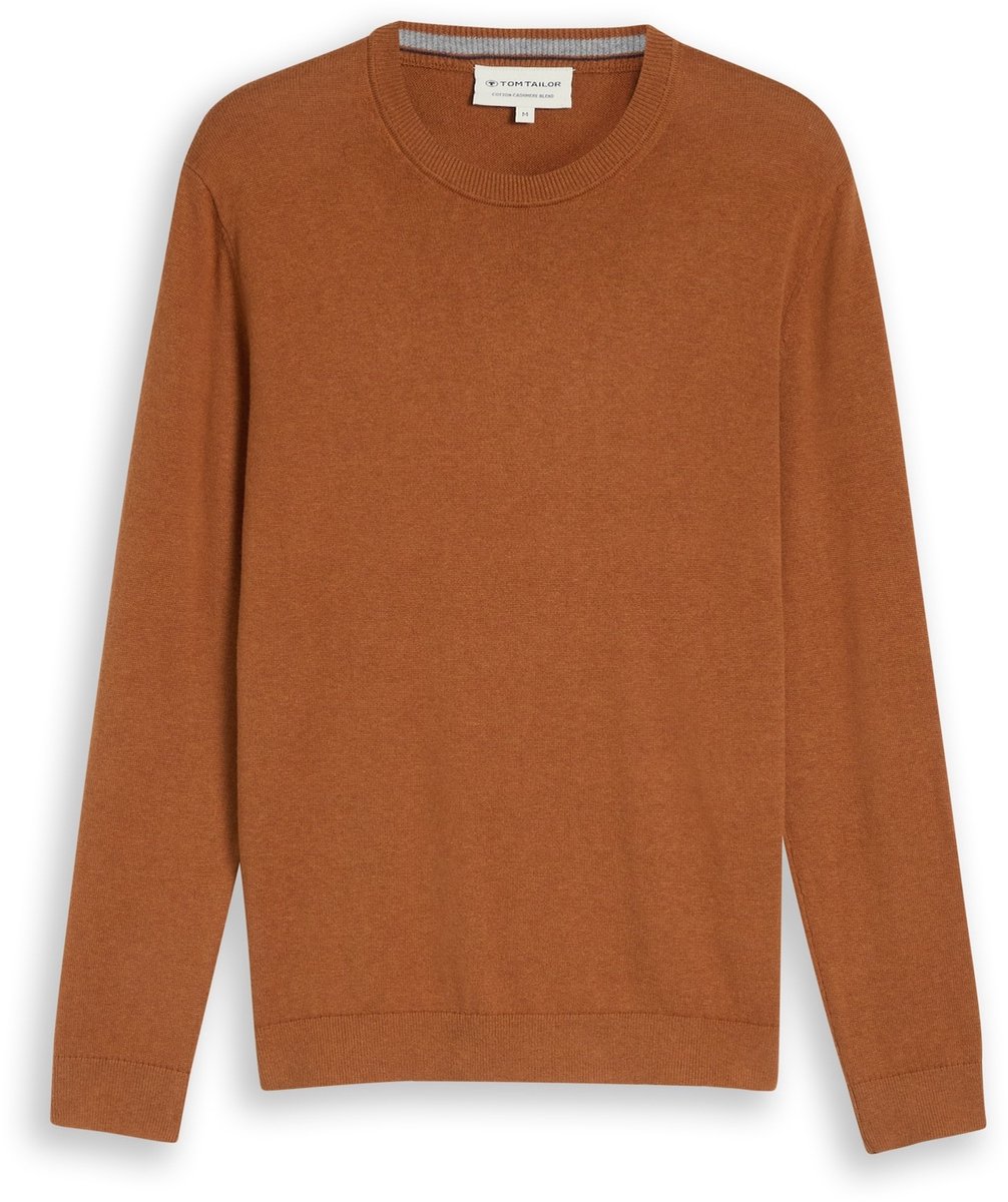 Tom Tailor - Gebreide trui met kasjmier - Maat XXXL - camel brown melange