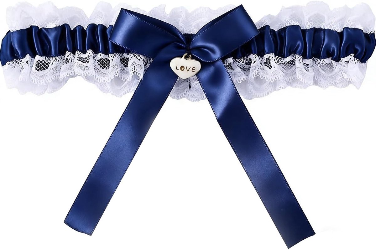 Elegante Bruids Garter in Blauw en Wit, Perfect voor Trouwen, Cadeau voor de Bruid, Maat 35-60 cm
