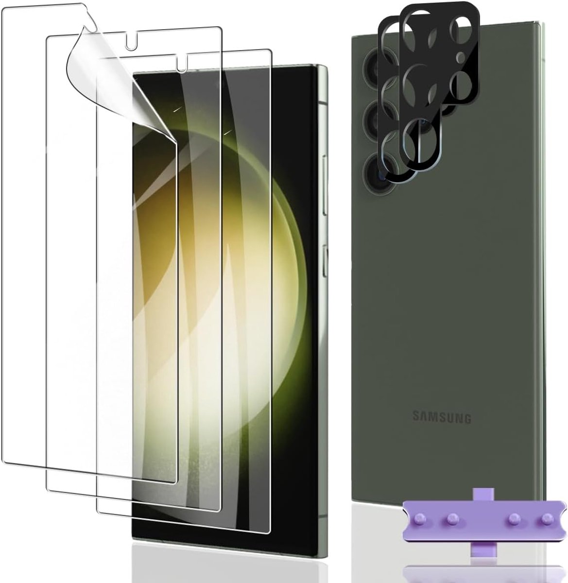 Displaybeschermfolie voor Samsung Galaxy S23 Ultra, 3 stuks zachte HD-TPU-folie en 2 stuks camera van gehard glas, krasbestendig, zonder luchtbellen, beschermfolie voor Galaxy S23 Ultra