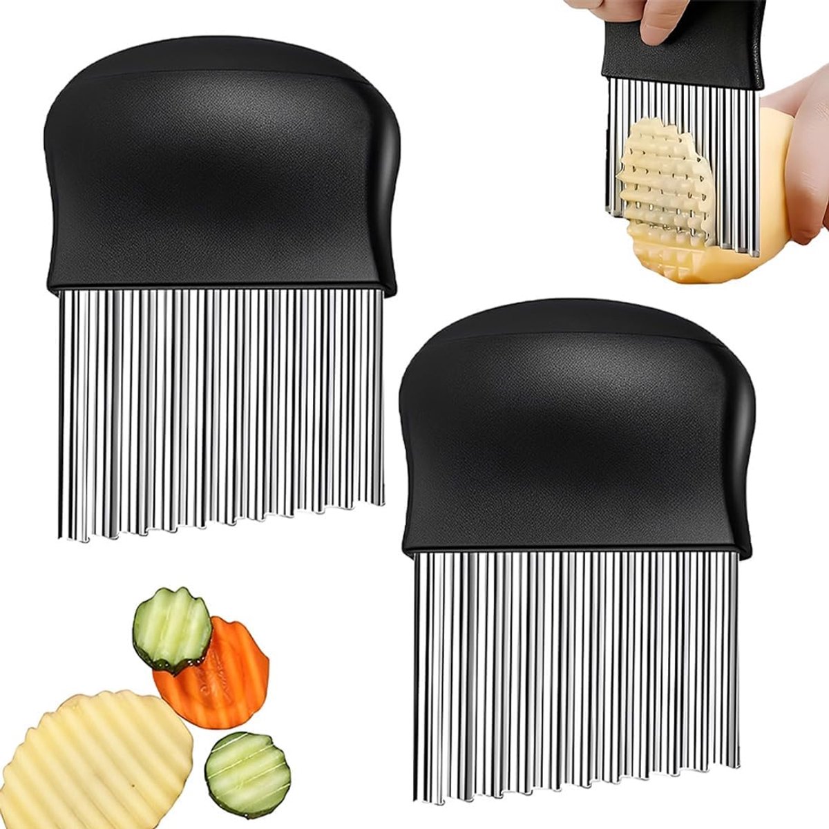 2 stuks golfsnijders, roestvrij staal golfsnijder voor aardappelen, golfmessen voor het snijden van friet en groenten, golfsnijder set voor keuken en koken