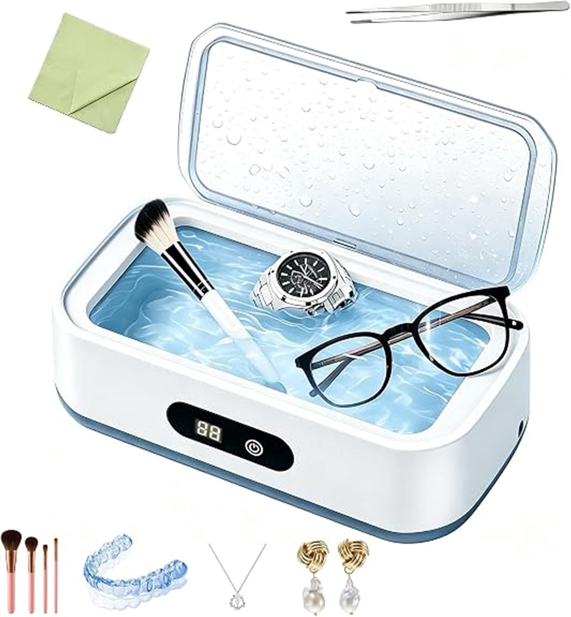 reiniger, 650 ml, professionele ultrasone wasmachine 49 kHz voor brillen, sieraden, horloges, tanden, tanden, bijten en Invisalign, timer 3-15 minuten en accessoires | Ultrasone reiniger 650 ml