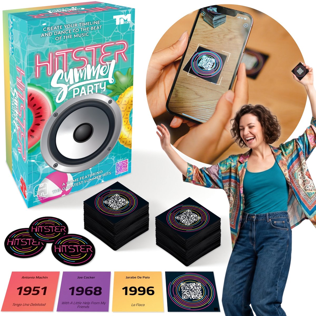 Hitster Summer Party Feest MUZIEKSPEL, interactief gezelschapsspel, BORDSPEL